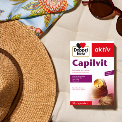 Capilvit de Doppelherz sur laparadulac.com, parapharmacie Tunisie, pour renforcer et revitaliser les cheveux en profondeur.

