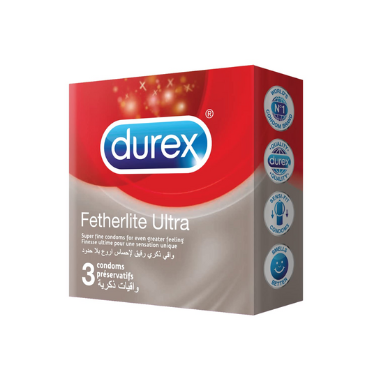 Préservatifs DUREX Fetherlite Ultra x3 ultra fins disponibles sur laparadulac.com, parapharmacie Tunisie, pour des rapports sécurisés et naturels.