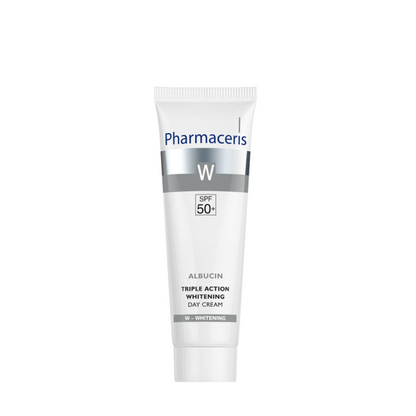 Image de la crème PHARMACERIS Albucin Triple Action SPF50+ 30 ml sur laparadulac.com, parapharmacie Tunisie – soin anti-taches et éclaircissant.

