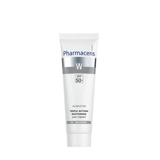 Image de la crème PHARMACERIS Albucin Triple Action SPF50+ 30 ml sur laparadulac.com, parapharmacie Tunisie – soin anti-taches et éclaircissant.

