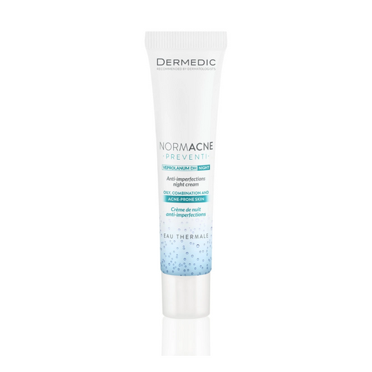 Crème de nuit anti-imperfections Dermedic Normacne Preventi sur laparadulac.com, parapharmacie Tunisie pour peau à tendance acnéique.