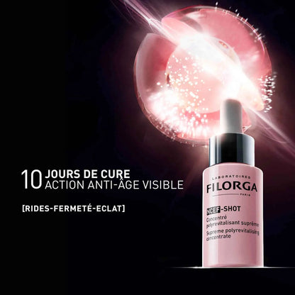 Cure anti-âge Filorga NCEF-SHOT – sérum concentré visage, aide à corriger signes de l’âge et manque d’éclat (selon usage), commande sur laparadulac.com, livraison partout en Tunisie.