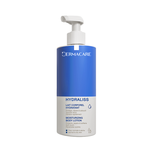 Visuel du lait DERMACARE Hydraliss sur laparadulac.com, parapharmacie Tunisie experte en soins hydratants corps doux et efficaces.

