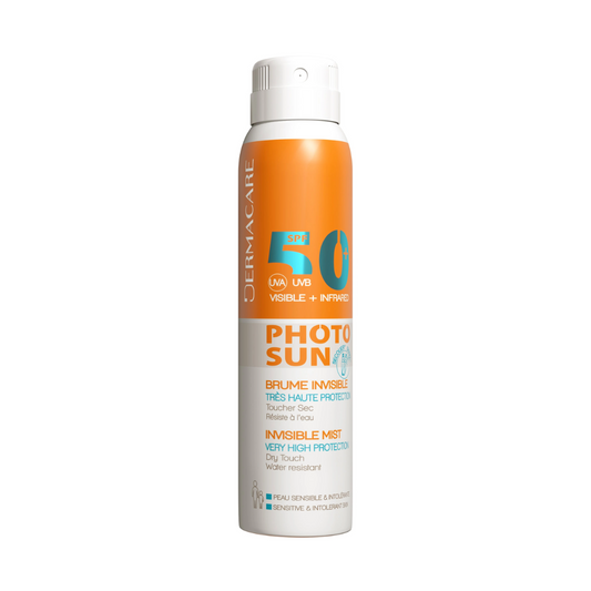 Brume solaire invisible DERMACARE Photosun vendue sur laparadulac.com, parapharmacie Tunisie, haute protection solaire sans effet gras.

