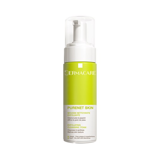 Mousse purifiante DERMACARE Purenet Skin 150ml sur laparadulac.com, parapharmacie Tunisie, nettoyant visage pour peaux grasses à imperfections.

