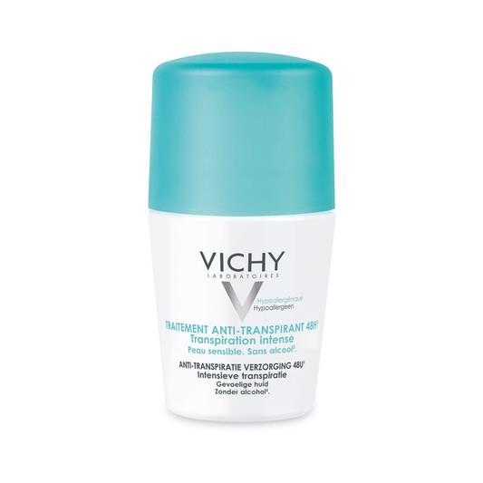 Déodorant Vichy Traitement Anti-Transpirant 24h pour femme, efficacité intense et respect de la peau.

