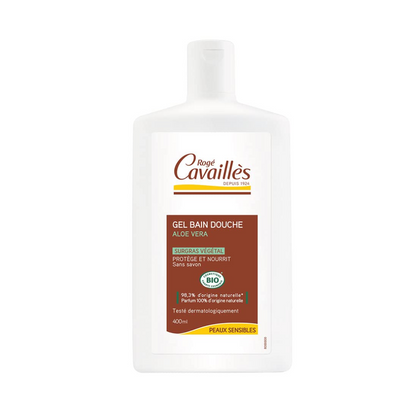 Gel douche Rogé Cavaillès à l’aloe vera pour peaux sensibles, disponible sur laparadulac.com, parapharmacie Tunisie, douceur et soin naturel.

