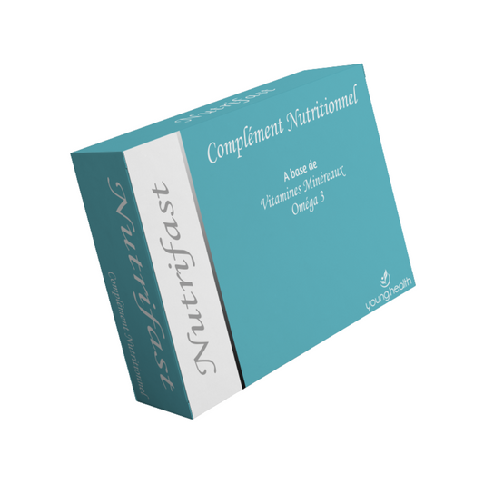 Young Health Nutrifast BT60 chez laparadulac.com, parapharmacie Tunisie : 56 gélules + 28 capsules pour énergie, mémoire et cholestérol maîtrisé.