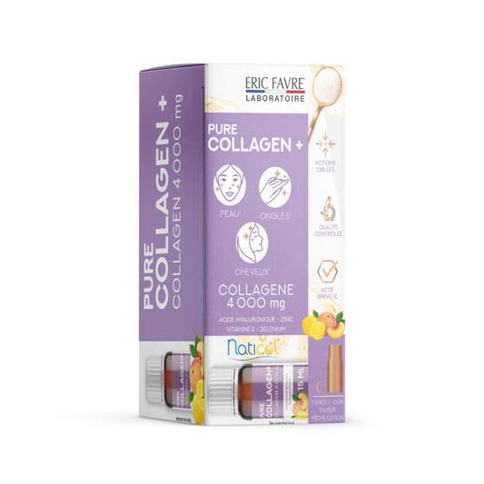 Photo du produit Eric Favre Pure Collagen+ en fioles – complément alimentaire beauté à base de collagène marin, hyaluronique, zinc et sélénium

