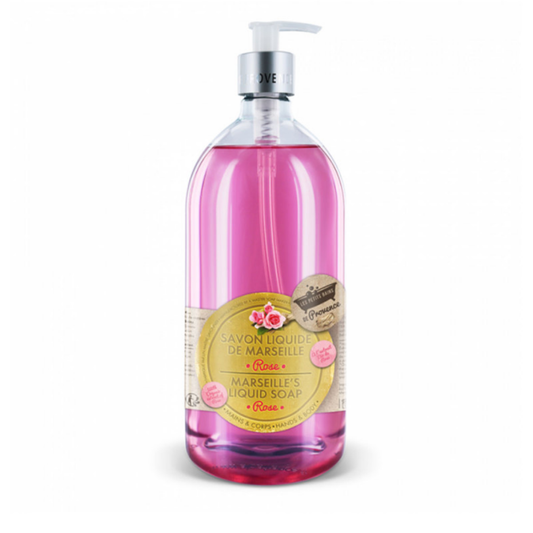 Savon liquide à la rose Les Petits Bains de Provence 1L – douceur florale pour la peau

