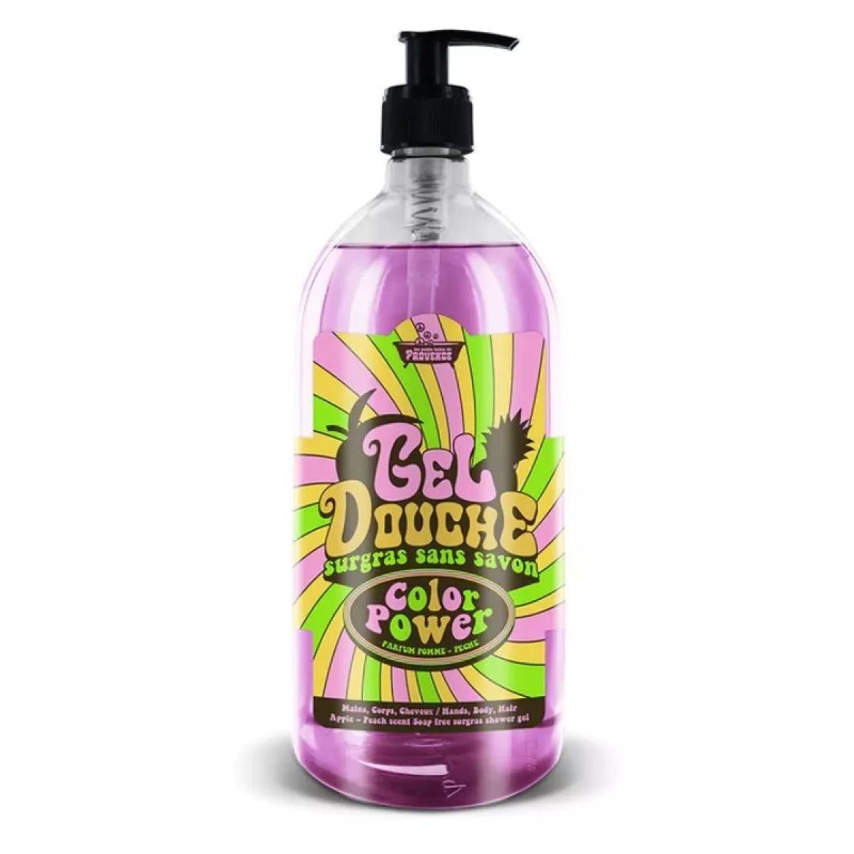 Gel douche Pomme Pêche Les Petits Bains de Provence 1L – soin fruité corps et cheveux série Color Power

