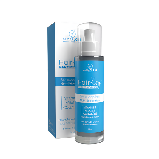 Sérum cheveux Almaflore 50ml kératine, vitamine E et collagène – soin capillaire sur laparadulac.com, parapharmacie Tunisie.