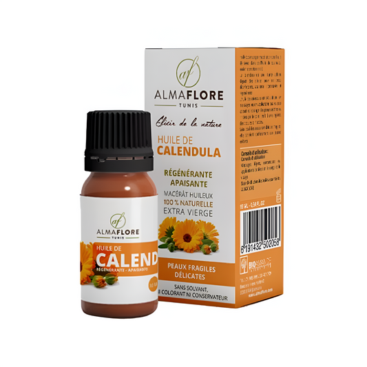 Huile de calendula Almaflore 10ml – soin vergetures naturel sur laparadulac.com, parapharmacie Tunisie.

