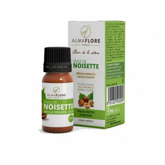 Huile de noisette Almaflore 10ml – soin visage peau grasse sur laparadulac.com, parapharmacie Tunisie.

