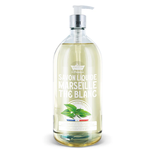 Savon liquide Thé Blanc Les Petits Bains de Provence 1L – soin purifiant et délicatement parfumé

