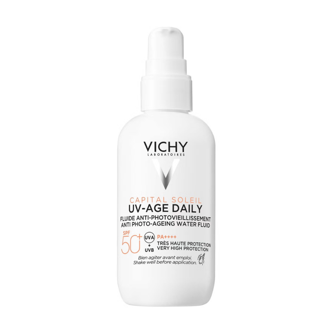 Fluide anti-âge UV-Age Daily Vichy SPF 50+ sur laparadulac.com, parapharmacie Tunisie pour photoprotection visage à Tunis.

