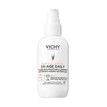 Fluide anti-âge UV-Age Daily Vichy SPF 50+ sur laparadulac.com, parapharmacie Tunisie pour photoprotection visage à Tunis.

