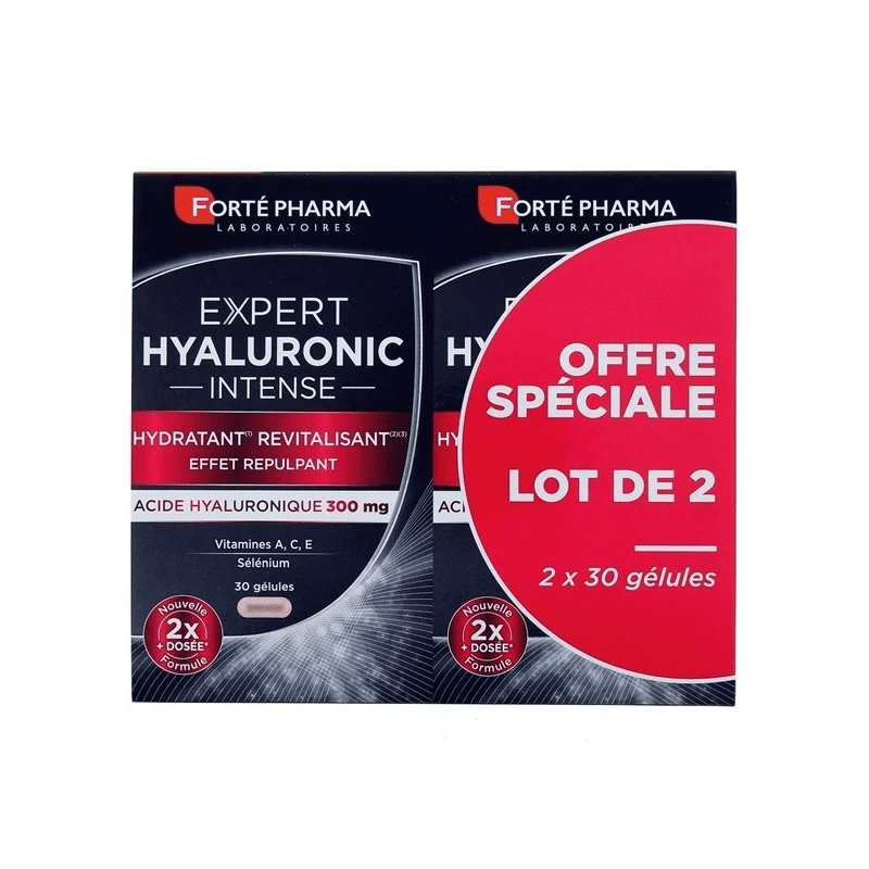 FORTÉ PHARMA Expert Hyaluronic Intense 30 gélules disponible sur laparadulac.com, parapharmacie Tunisie, pour une peau hydratée et éclatante
