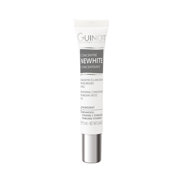 
"GUINOT Concentré Newhite 14J 15ml - Sérum éclaircissant intensif pour un teint plus lumineux et uniforme. Réduit les taches pigmentaires et unifie la peau en seulement 14 jours. Disponible sur LaParaDuLac.com, votre parapharmacie en ligne en Tunisie et à Tunis. Livraison rapide et promotions exclusives."