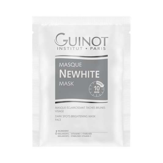 "GUINOT Masque NEWHITE 7*30ml – Masque éclaircissant et unifiant, conçu pour uniformiser le teint et réduire les taches pigmentaires. Grâce à sa formule innovante, ce masque agit en profondeur pour illuminer la peau, tout en la nourrissant et la revitalisant. Il offre un éclat instantané et une peau visiblement plus lumineuse. Disponible sur laparadulac.com, la meilleure parapharmacie en Tunisie. Commandez dès maintenant et profitez de la livraison rapide partout en Tunisie."