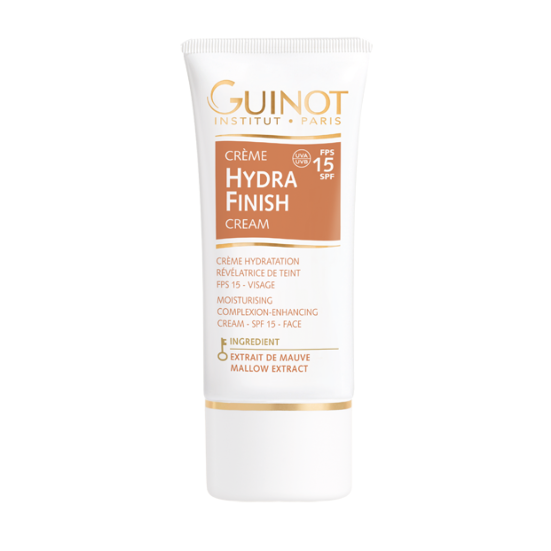 GUINOT Crème Hydra Finish SPF15 – crème teintée hydratante visage, soin illuminateur et protecteur quotidien, cosmétique française Guinot, parapharmacie en ligne Tunisie, produits de beauté hydratants et anti-âge, soins visage professionnels, acheter Guinot Tunisie sur laparadulac.com