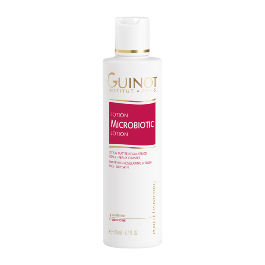 GUINOT Lotion Microbiotic – soin matifiant anti-brillance en vente sur laparadulac.com, parapharmacie Tunisie spécialisée dans les soins peaux grasses.

