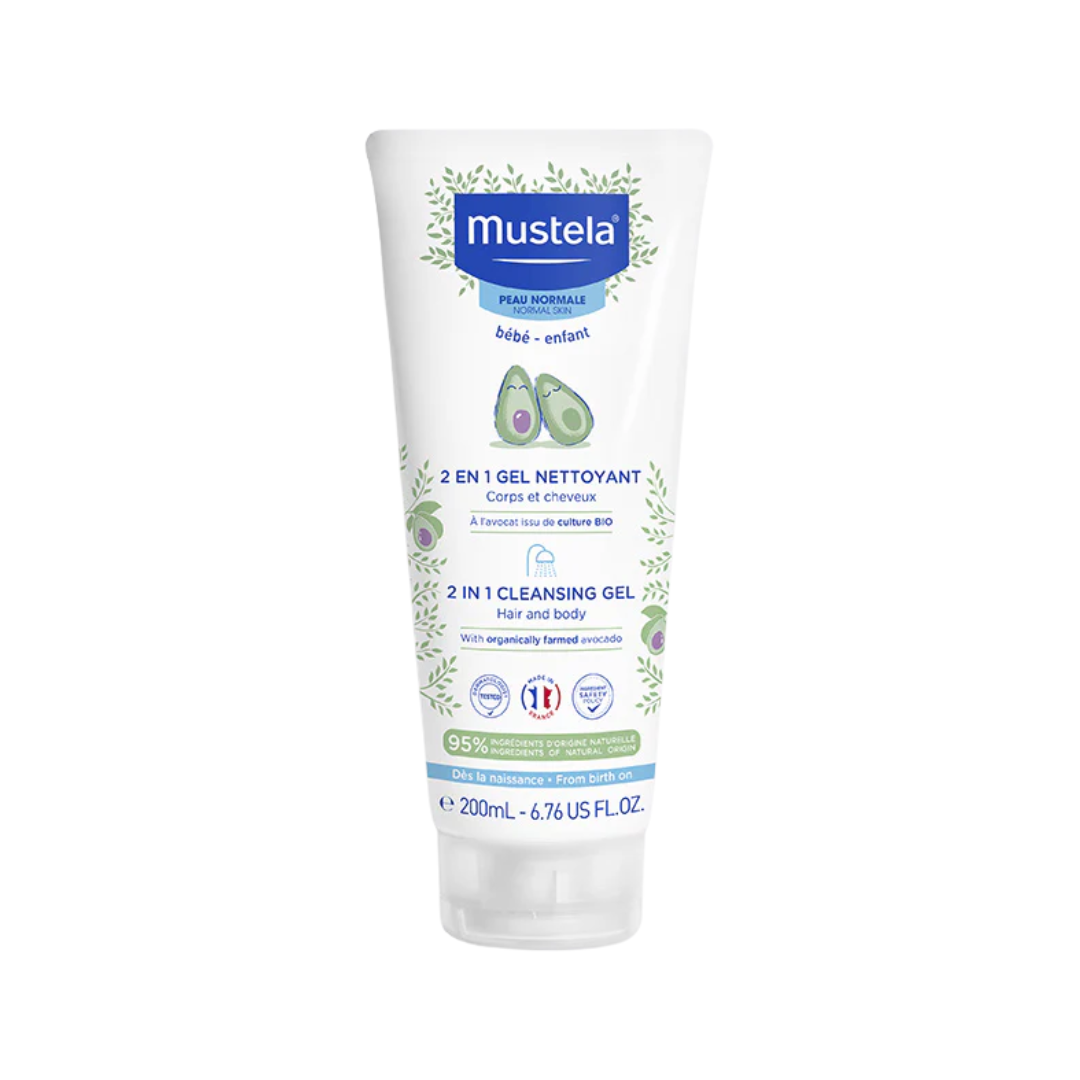 Gel nettoyant 2en1 Mustela bébé 200ml cheveux et corps – sur laparadulac.com, parapharmacie Tunisie.