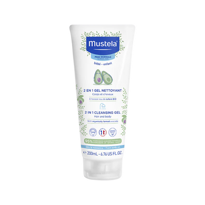 Gel nettoyant 2en1 Mustela bébé 200ml cheveux et corps – sur laparadulac.com, parapharmacie Tunisie.