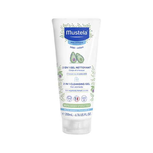 Gel nettoyant 2en1 Mustela bébé 200ml cheveux et corps – sur laparadulac.com, parapharmacie Tunisie.