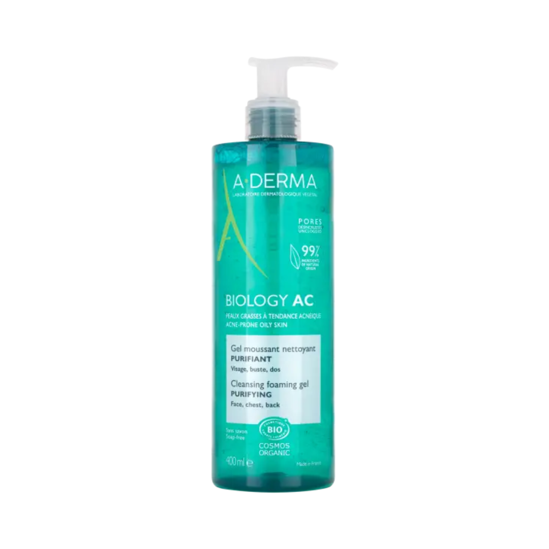 Gel BIO A-DERMA Biology AC nettoyant purifiant pour peaux acnéiques, dispo sur laparadulac.com, parapharmacie Tunisie.