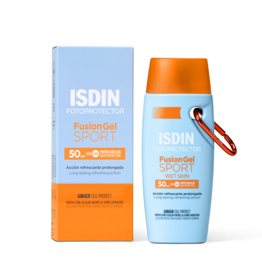Fotoprotector ISDIN Fusion Gel Sport SPF 50 – gel solaire sportif invisible, rafraîchissant et résistant à l’eau, chez Laparadulac Parapharmacie Tunisie.

