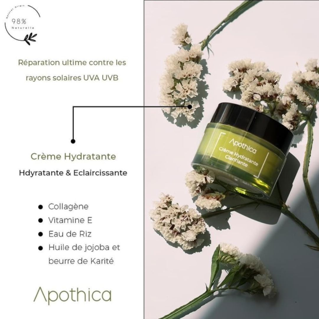 Crème hydratante clarifiante Apothica 50ml pour peaux à imperfections sur laparadulac.com, parapharmacie Tunisie.

