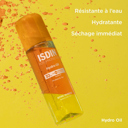 Fotoprotector ISDIN Hydro Oil SPF 30 – huile solaire biphasée pour corps, hydratante et bronzante, en vente chez Laparadulac Parapharmacie Tunisie.

