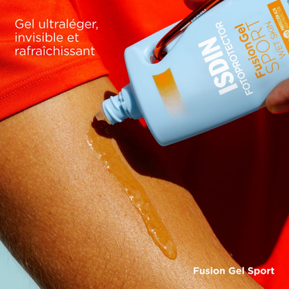 Fotoprotector ISDIN Fusion Gel Sport SPF 50 – gel solaire sportif invisible, rafraîchissant et résistant à l’eau, chez Laparadulac Parapharmacie Tunisie.

