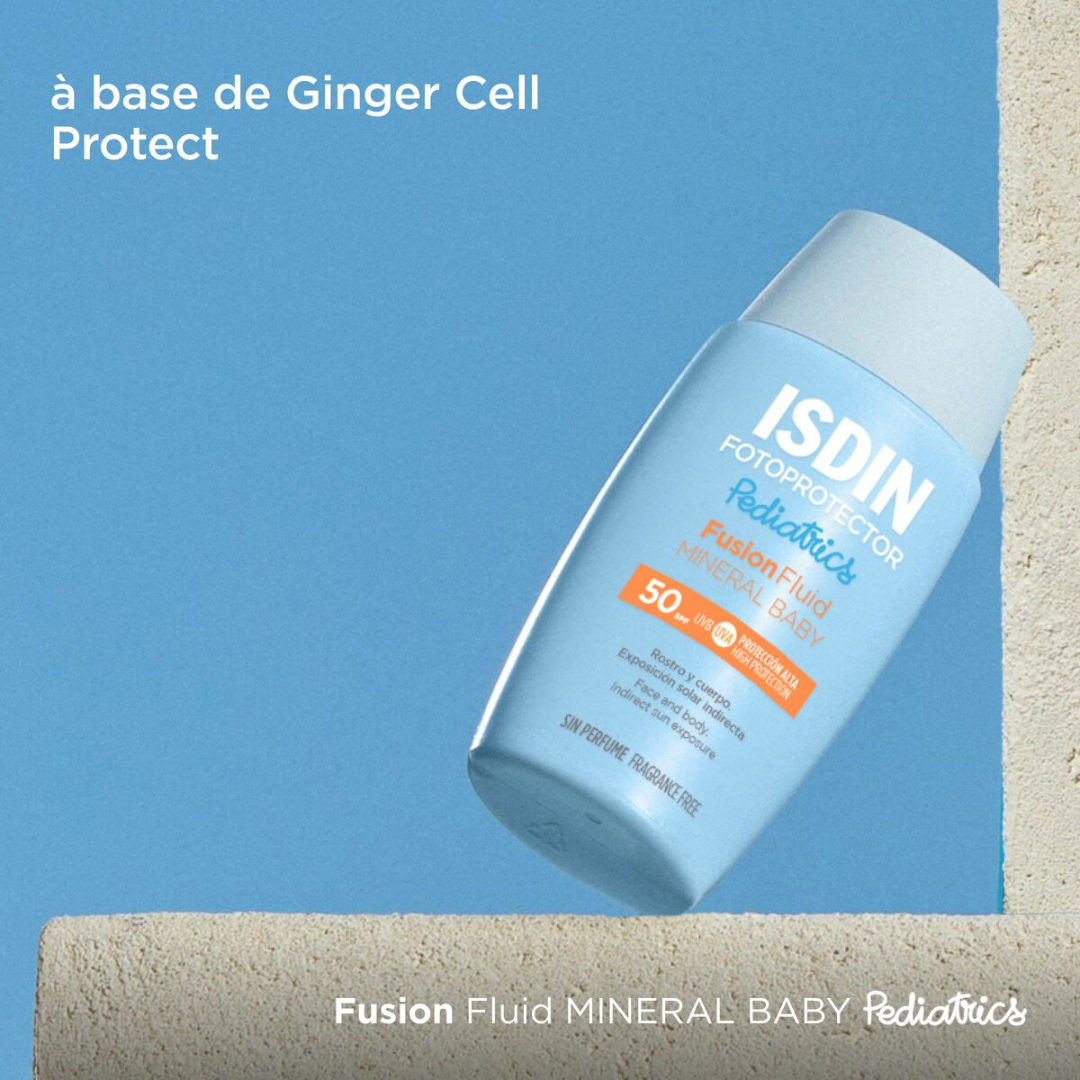 Crème solaire bébé ISDIN Mineral SPF50 disponible sur Laparadulac Parapharmacie Tunisie – haute protection minérale dès 6 mois.

