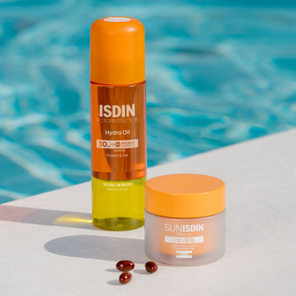 Fotoprotector ISDIN Hydro Oil SPF 30 – huile solaire biphasée pour corps, hydratante et bronzante, en vente chez Laparadulac Parapharmacie Tunisie.

