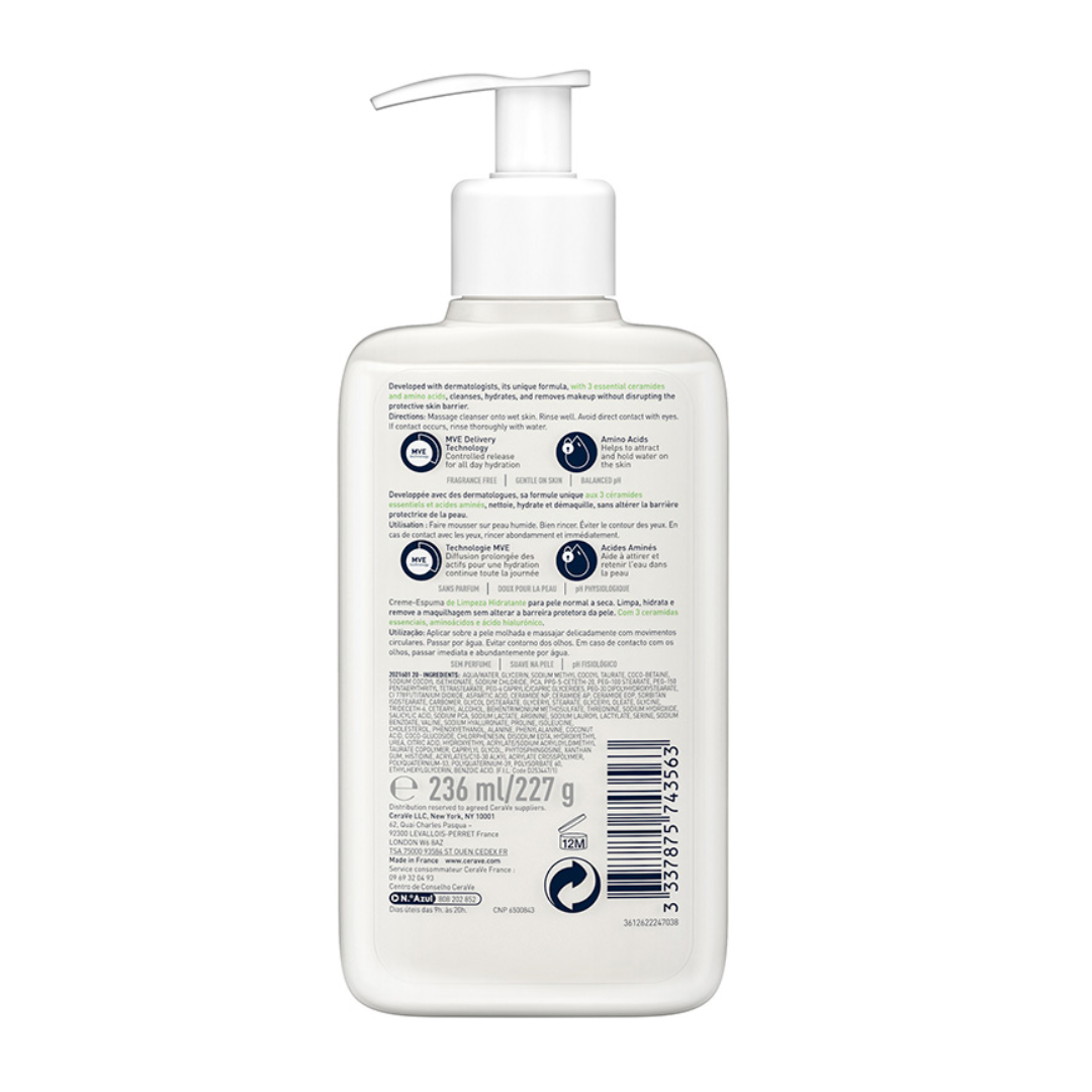 Crème Moussante Nettoyante Hydratante CeraVe – nettoyant et démaquillant doux visage et yeux – parapharmacie en ligne Tunisie – laparadulac.com