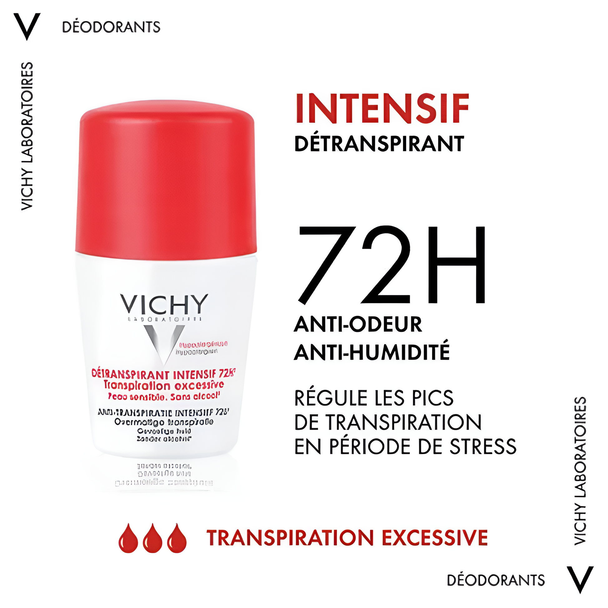 Déodorant Vichy Stress Resist, anti-transpirant intense pour transpiration liée au stress, tous types de peau.


