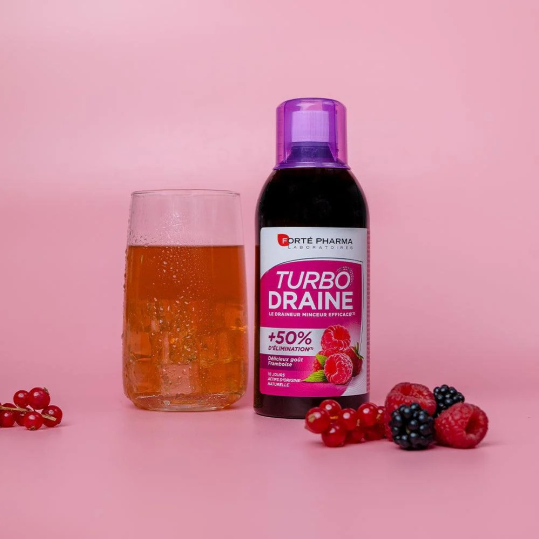 Draineur minceur TurboDraine goût framboise 500ml disponible sur laparadulac.com, votre parapharmacie Tunisie spécialisée en compléments alimentaires naturels.