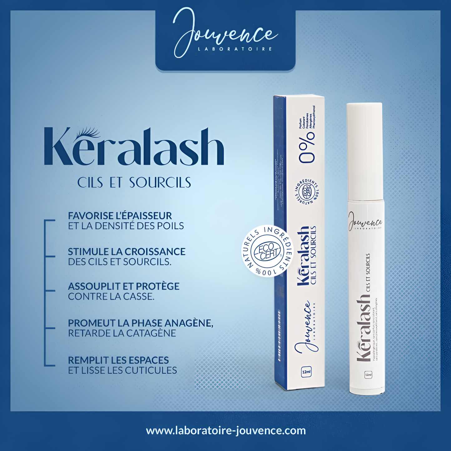 Sérum cils et sourcils JOUVENCE disponible sur laparadulac.com, parapharmacie Tunisie pour croissance et volume naturels.


