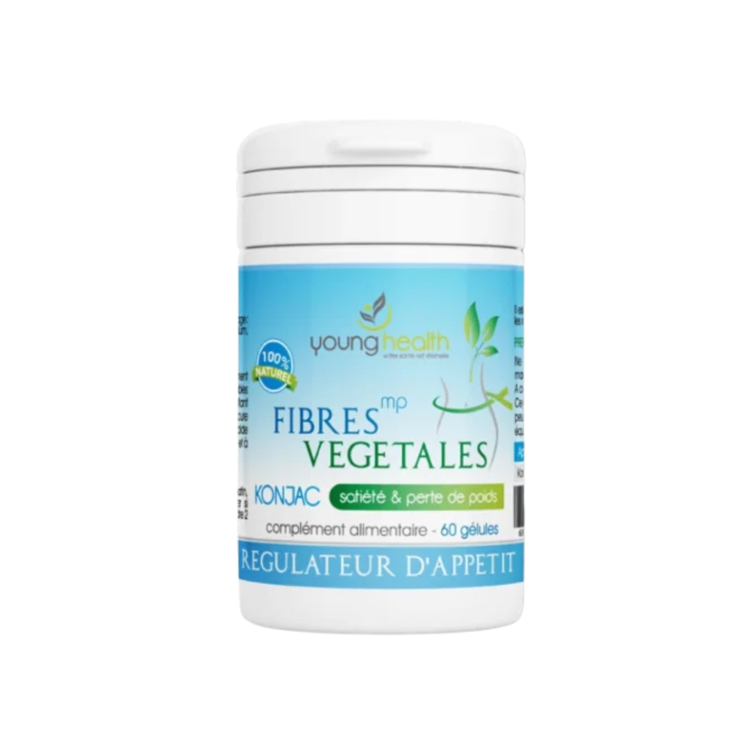 Fibres Végétales 60 gélules Young Health sur laparadulac.com, parapharmacie Tunisie : coupe-faim Konjac naturel pour minceur et transit intestinal.