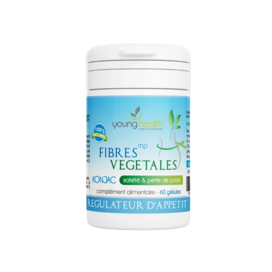 Fibres Végétales 60 gélules Young Health sur laparadulac.com, parapharmacie Tunisie : coupe-faim Konjac naturel pour minceur et transit intestinal.