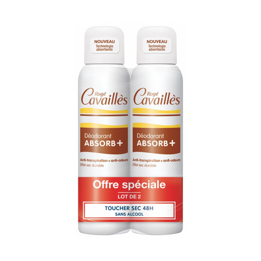 Déodorant Rogé Cavaillès Absorb+ 48h en lot sur laparadulac.com, parapharmacie Tunisie, contrôle optimal de la transpiration.

