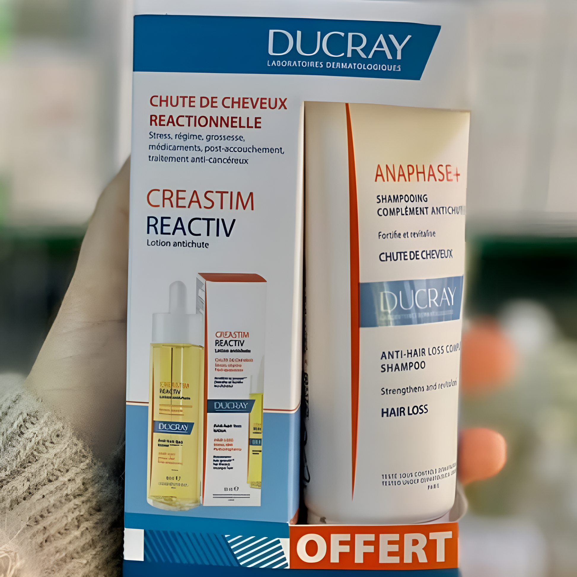 DUCRAY Creastim Reactiv Lotion Antichute + Anaphase Shamp Offert – disponible sur laparadulac.com, votre parapharmacie Tunisie de confiance.

