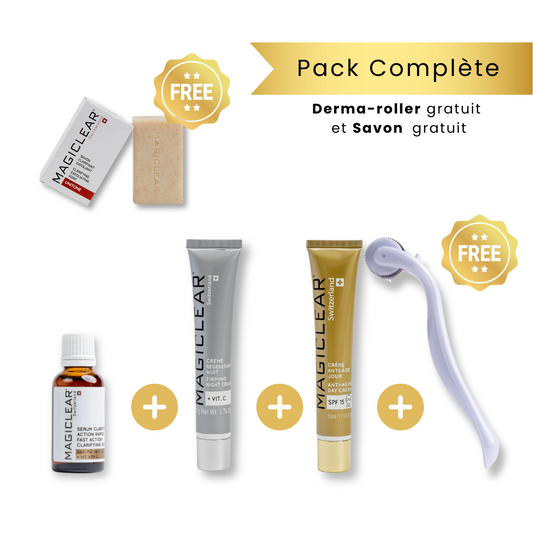 MAGICLEAR Pack Routine Complète : Dermaroller Gratuit + Savon Gratuit – Soin complet pour une peau lumineuse, uniforme et sans imperfections. Contient un dermaroller pour booster la régénération cutanée et un savon éclaircissant pour un teint éclatant. Disponible sur La Para du Lac, votre meilleure parapharmacie en Tunisie, avec livraison rapide à Tunis et partout en Tunisie. Idéal pour une routine anti-taches, anti-imperfections et hydratante. Commandez dès maintenant !