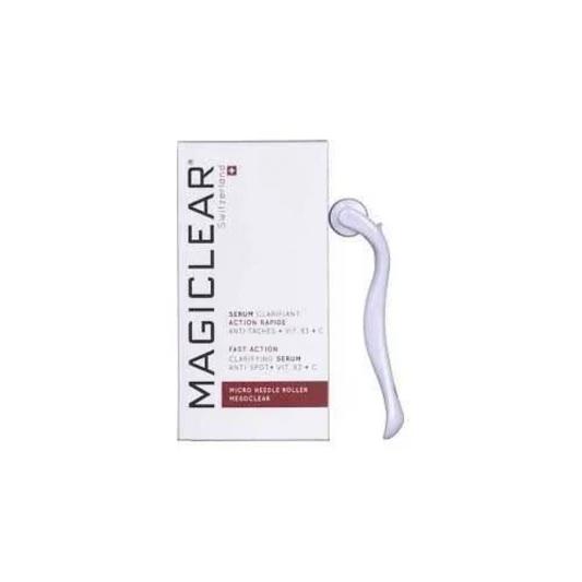 “MAGICLEAR Derma Roller – Appareil anti-taches et anti-âge doté de 540 micro-aiguilles de 1,00 mm. Stimule le renouvellement cellulaire pour réduire cicatrices et vergetures. Alternative aux traitements laser et peelings chimiques, utilisable à domicile avec ou sans crème nourrissante. Disponible sur laparadulac.com, parapharmacie en ligne en Tunisie.”