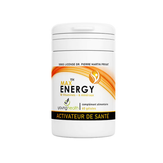 Max Energy Young Health 60 gélules chez laparadulac.com, parapharmacie Tunisie : complément vitaminé sans conservateurs pour tonus et énergie durable.