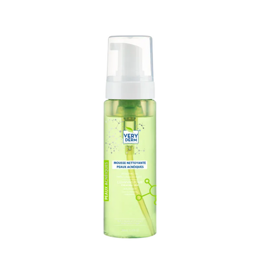 Very Derm Mousse Anti‑Acné (clou de girofle & géranium) 200 ml – nettoyer & purifie les peaux acnéiques, disponible sur laparadulac.com, parapharmacie Tunisie.

