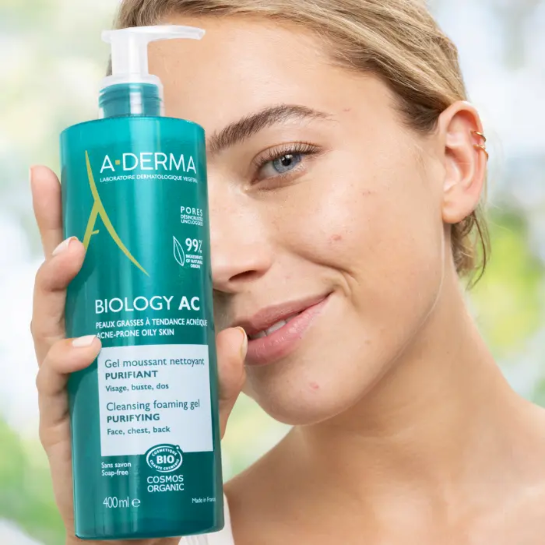 Gel BIO A-DERMA Biology AC nettoyant purifiant pour peaux acnéiques, dispo sur laparadulac.com, parapharmacie Tunisie.