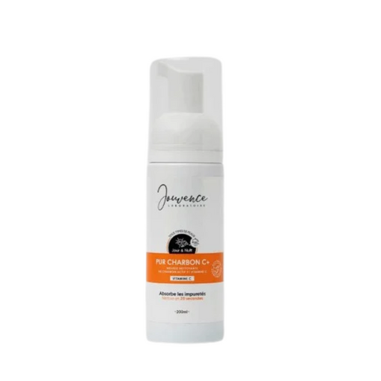 Mousse nettoyante au charbon actif JOUVENCE C+ en vente sur laparadulac.com, parapharmacie Tunisie pour purification et éclat du teint.

